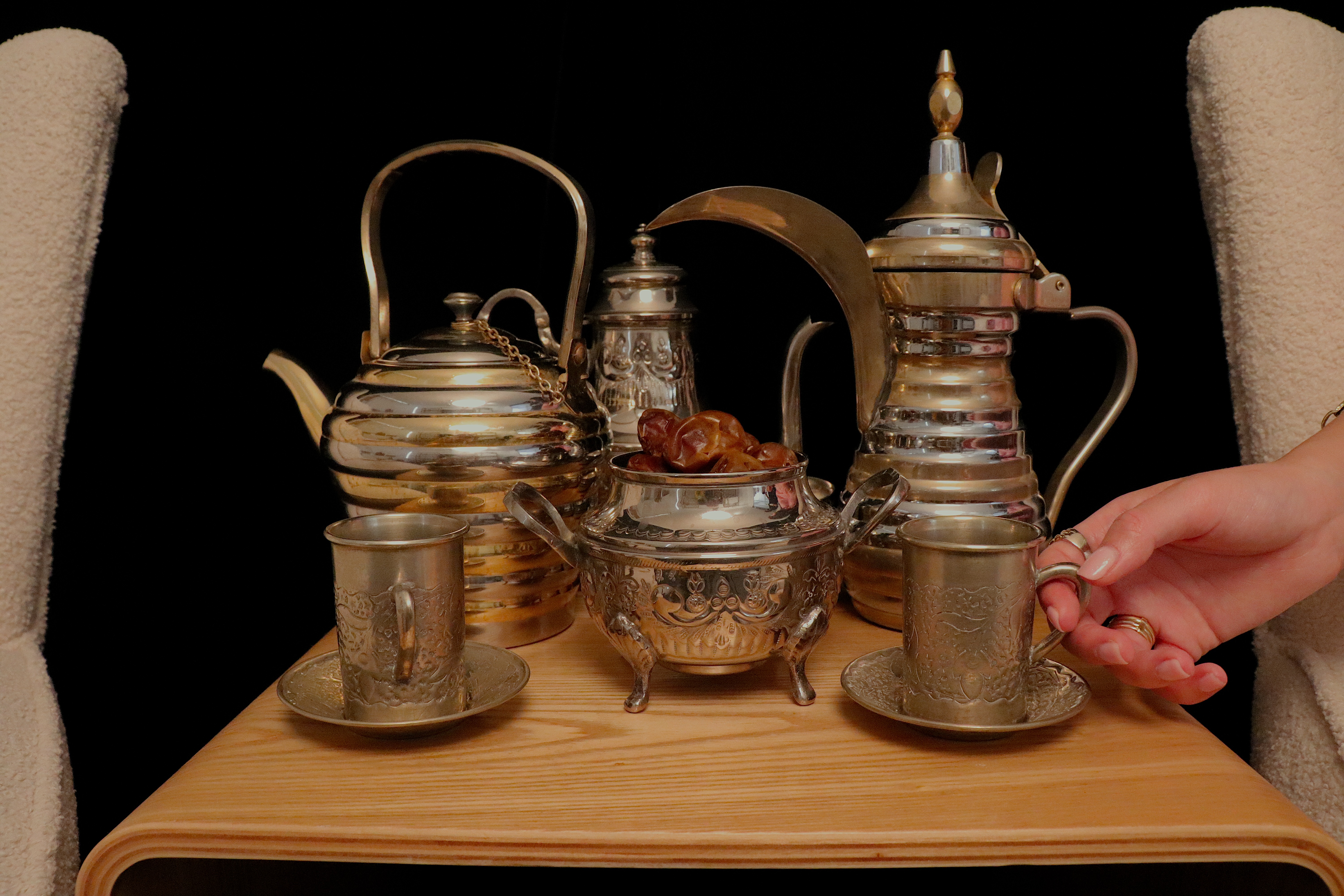 Traditional Arabic tea and coffee service on set